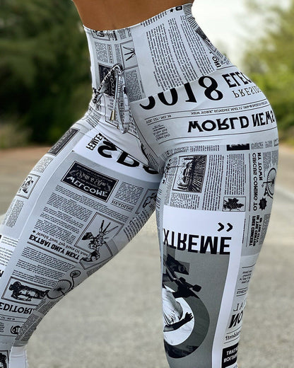 European And American Fashion News Times Digital Printed High Waist Stretch Yoga Pants Running Pants Leggings Slim Fit