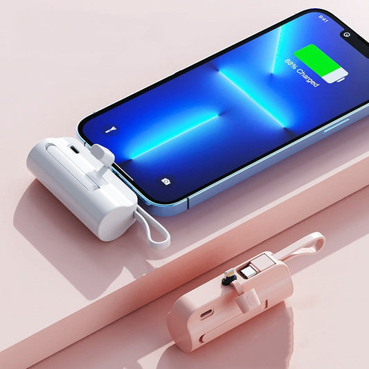Mini Emergency Power Bank – 3300mAh Portable Charger with Built-In Cable