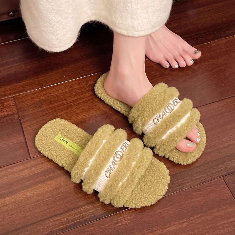 Women's Furry Slippers For Outdoor Wear, 2026 New Autumn Winter Trendy Single Band Fluffy Cotton Slippers