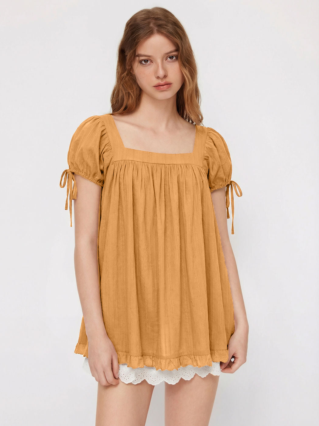 Casual Square Collar Ruffled Short-sleeved Shirt