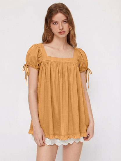 Casual Square Collar Ruffled Short-sleeved Shirt
