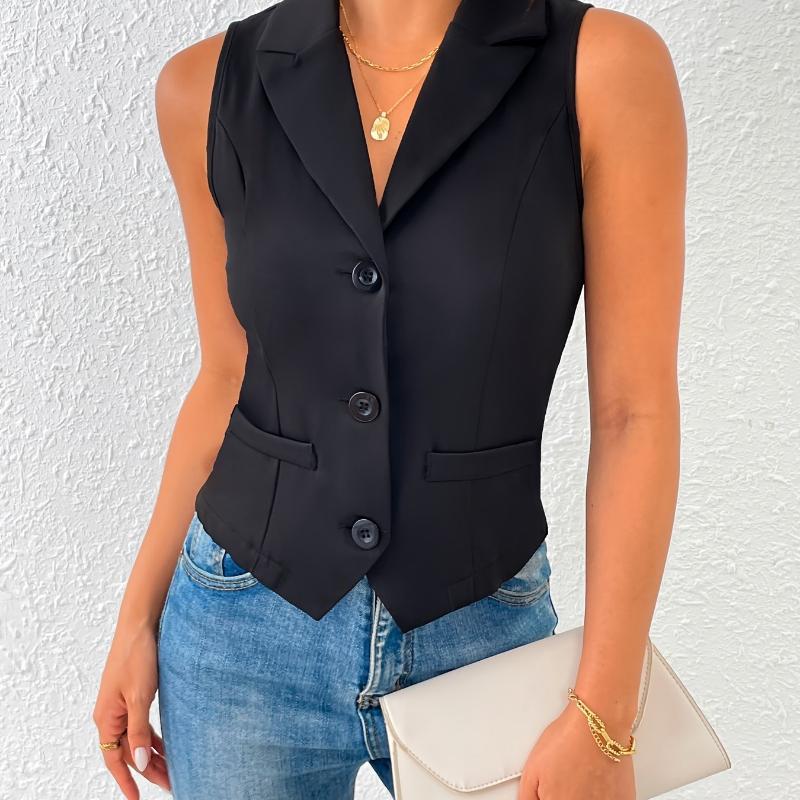 Solid Color Single Breasted Vest Elegant Slim Sleeves