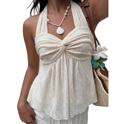 Womens Elegant Solid-color Twist-tie Top