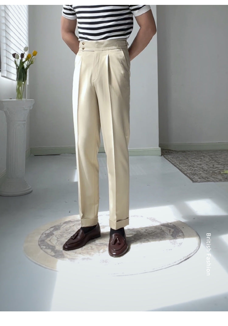High-waisted White Retro Straight-leg Casual Pants