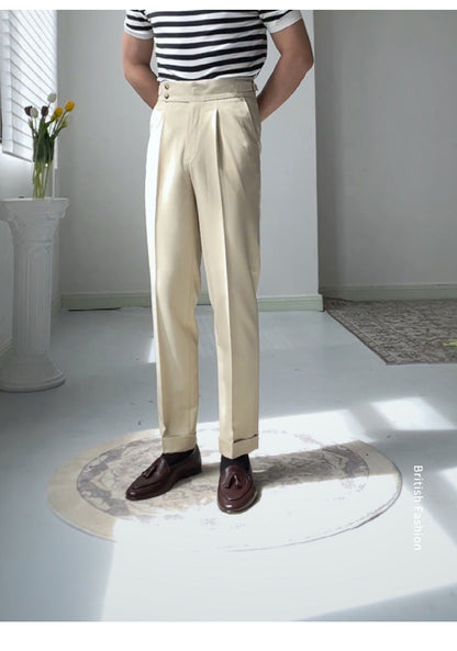 High-waisted White Retro Straight-leg Casual Pants