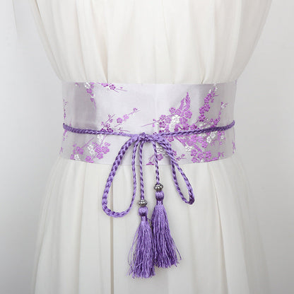 Retro Embroidered Wide Waistband Traditional Chinese Style Hanfu Womens Cloth Belt Decoration