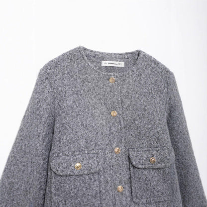Fashionable Round-neck Pearl Leather Jacket Short-style Outerwear