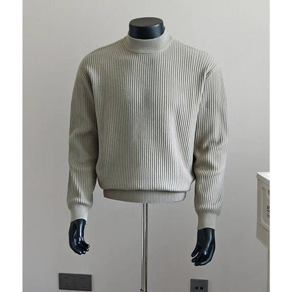 Mens White Ribbed Turtleneck Sweater Knitted Top
