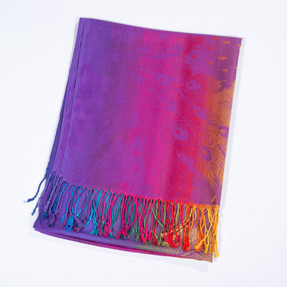 Ethnic-style Fallwinter Colorful Gradient Feather-patterned Neck Scarf