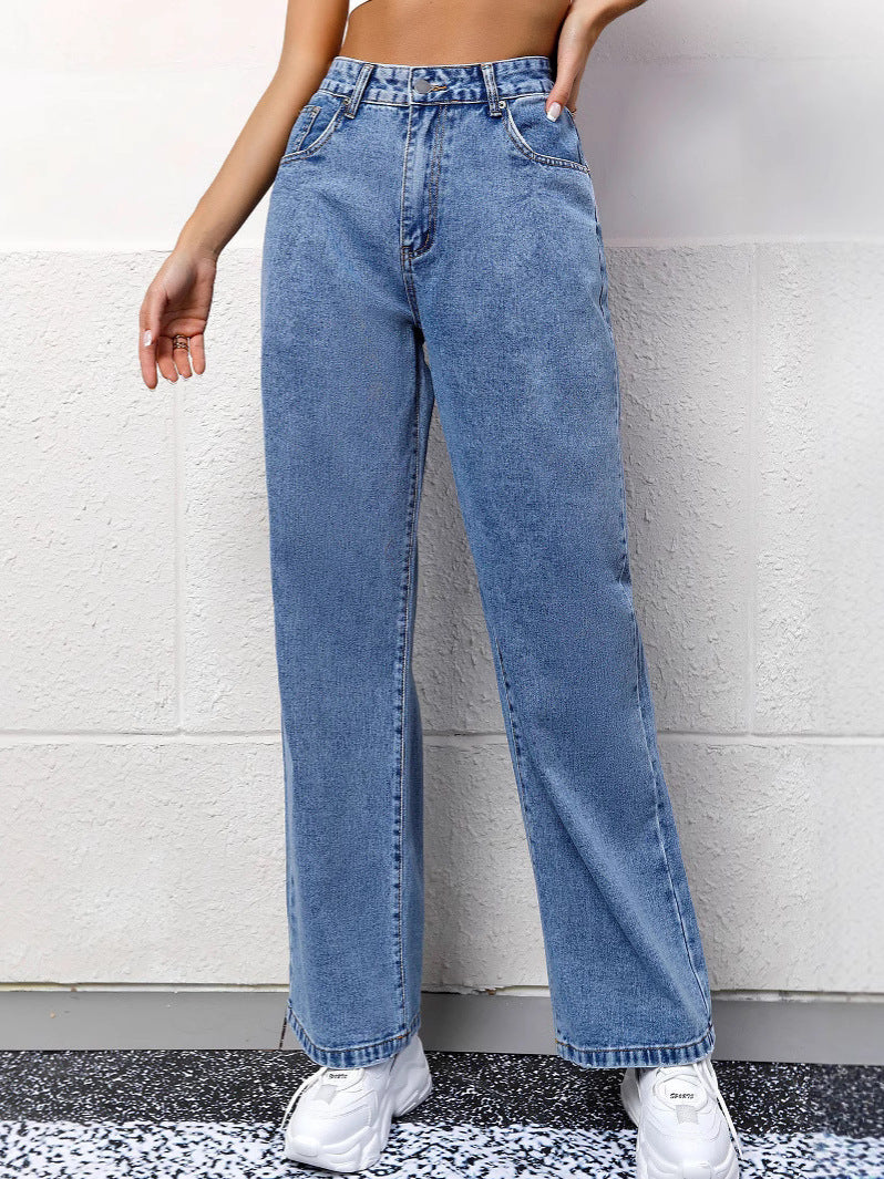 Autumn Casual High-waisted Straight-leg Jeans