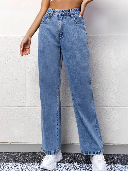 Autumn Casual High-waisted Straight-leg Jeans