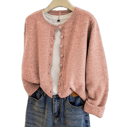 New Autumnwinter Womens Short Loose-fit Round-neck Knit Cardigan Sweater Jacket
