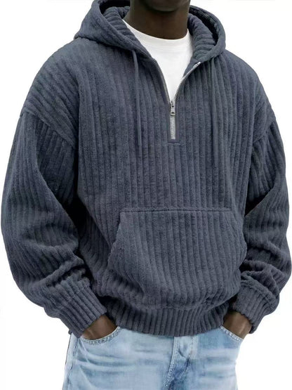 Solid-color Loose-fitting Corduroy Mens Hoodie