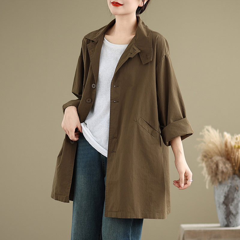 Casual Versatile Relaxed-fit Mid-length Trench Coat For Women
