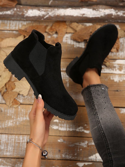 Women's Plus Size Ankle Martin Boots, New 2026 Spring & Autumn Round Toe Block Mid Heel Elastic Ankle Boots