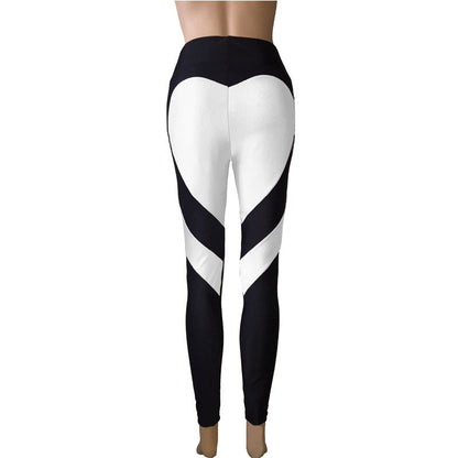 Butt-lifting Heart-patterned Patchwork Leggings With Excellent Stretch