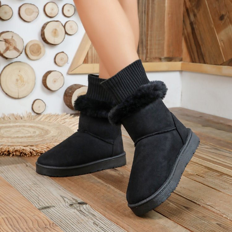 Women's Fleece Lined Thickened Slip-On Snow Boots, New Winter Platform Bow Warm Plus Size Furry Cotton Shoes