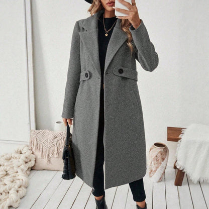 Womens Solid-color Wool Coat With A Lapel And Double-breasted Design