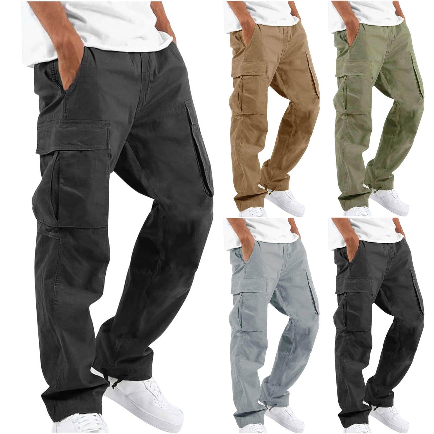 In Stock Amazon Summer New Men's Overalls European And American Independent Station Foreign Trade Drawstring Multi-pocket Casual Pants
