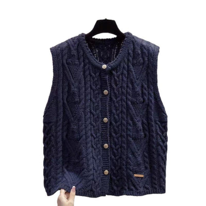 Womens Retro All-Match Buttoned Knitted Vest