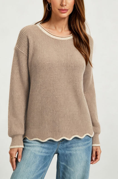 Womens Round-neck Loose-fit Versatile Knit Sweater