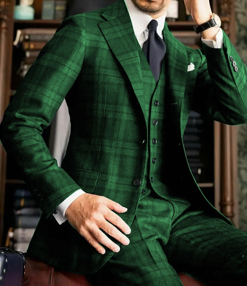 European And American Plaid Suit Set For Men Designer Crafted