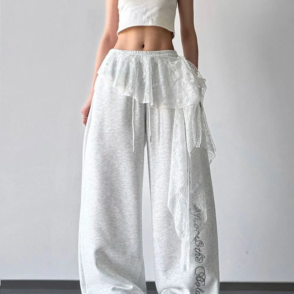Lace-panelled Wide-leg Pants For Women