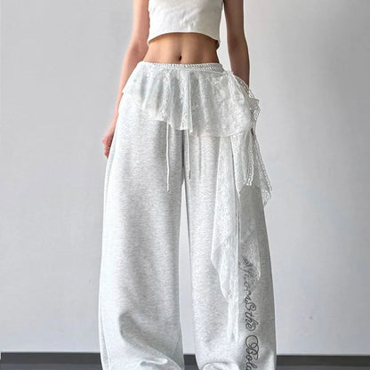 Lace-panelled Wide-leg Pants For Women