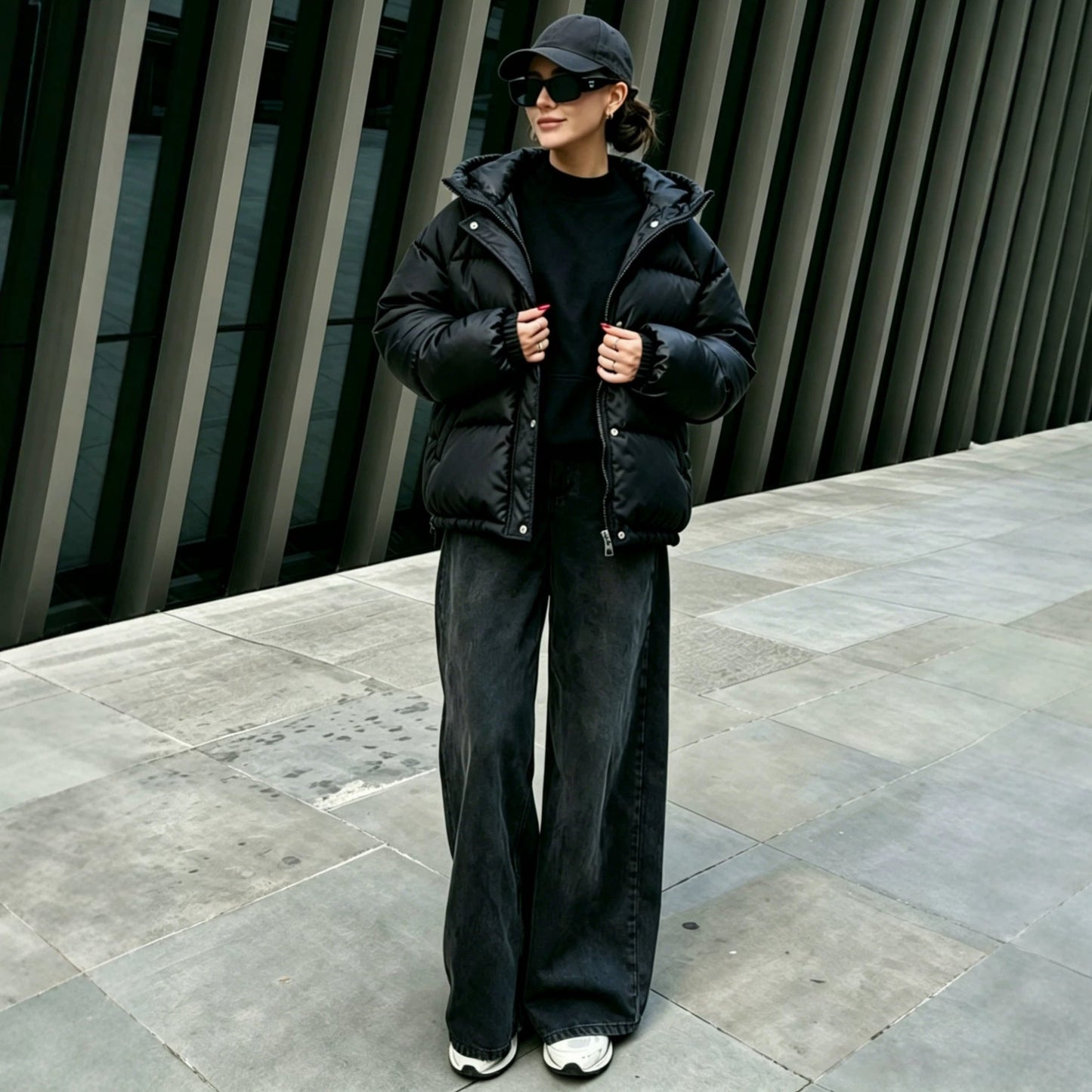 Womens Winter American-Style Fake Two-Piece Patchwork Hooded Cotton Padded Coat