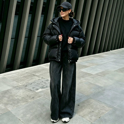 Womens Winter American-Style Fake Two-Piece Patchwork Hooded Cotton Padded Coat
