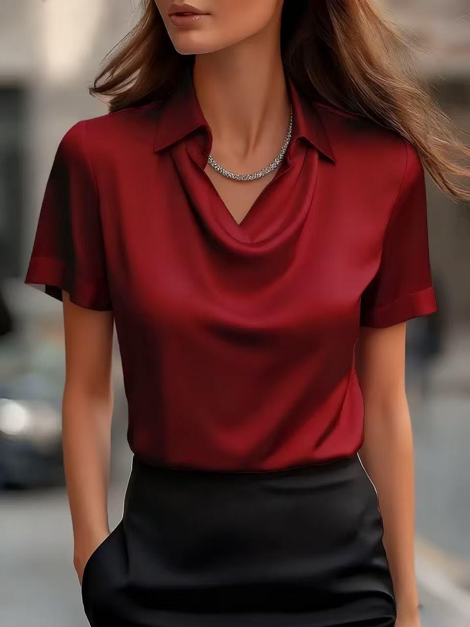 2026 Spring And Summer Small European And American New Women's Style Simple Swing Collar Shirt Collar Women's Short Sleeved Top