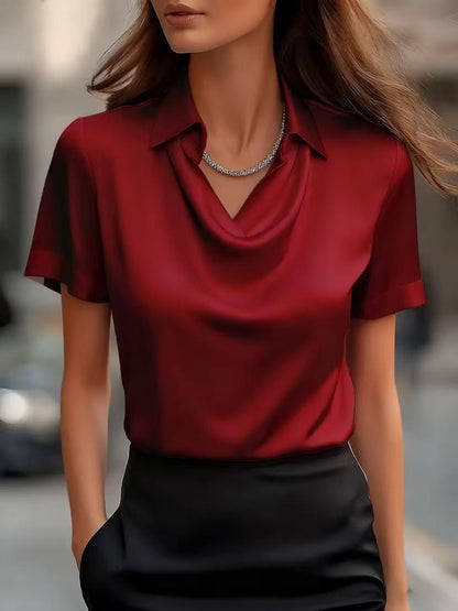2026 Spring And Summer Small European And American New Women's Style Simple Swing Collar Shirt Collar Women's Short Sleeved Top