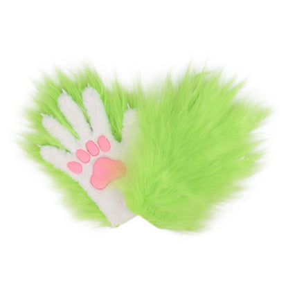 Halloween Long-plush Cat-claw Full-finger And Half-finger Gloves