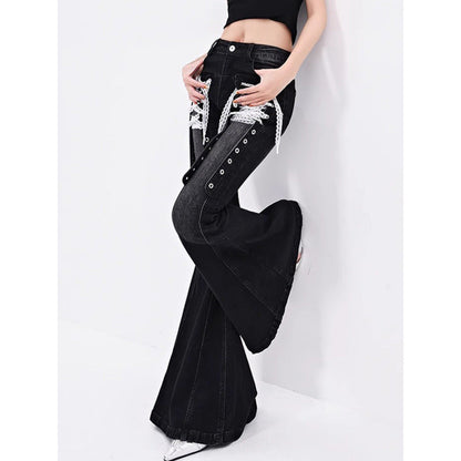 Lace-Strap Bootcut Denim Jeans For Women