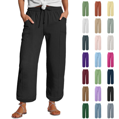 High-waisted Belted Loose-fitting Wide-leg Trousers For Women