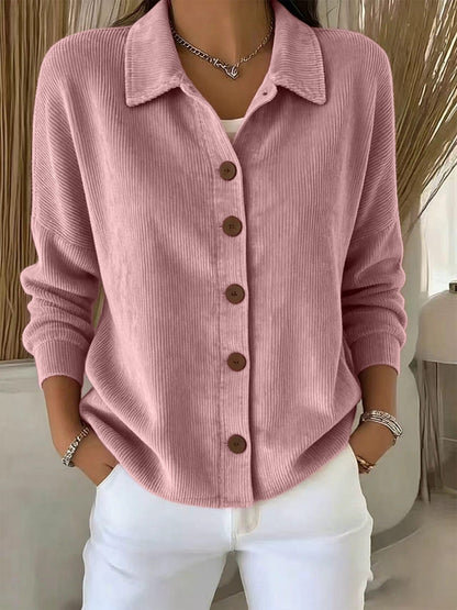 Womens Solid-Color Long-Sleeve Cardigan Polo Shirt