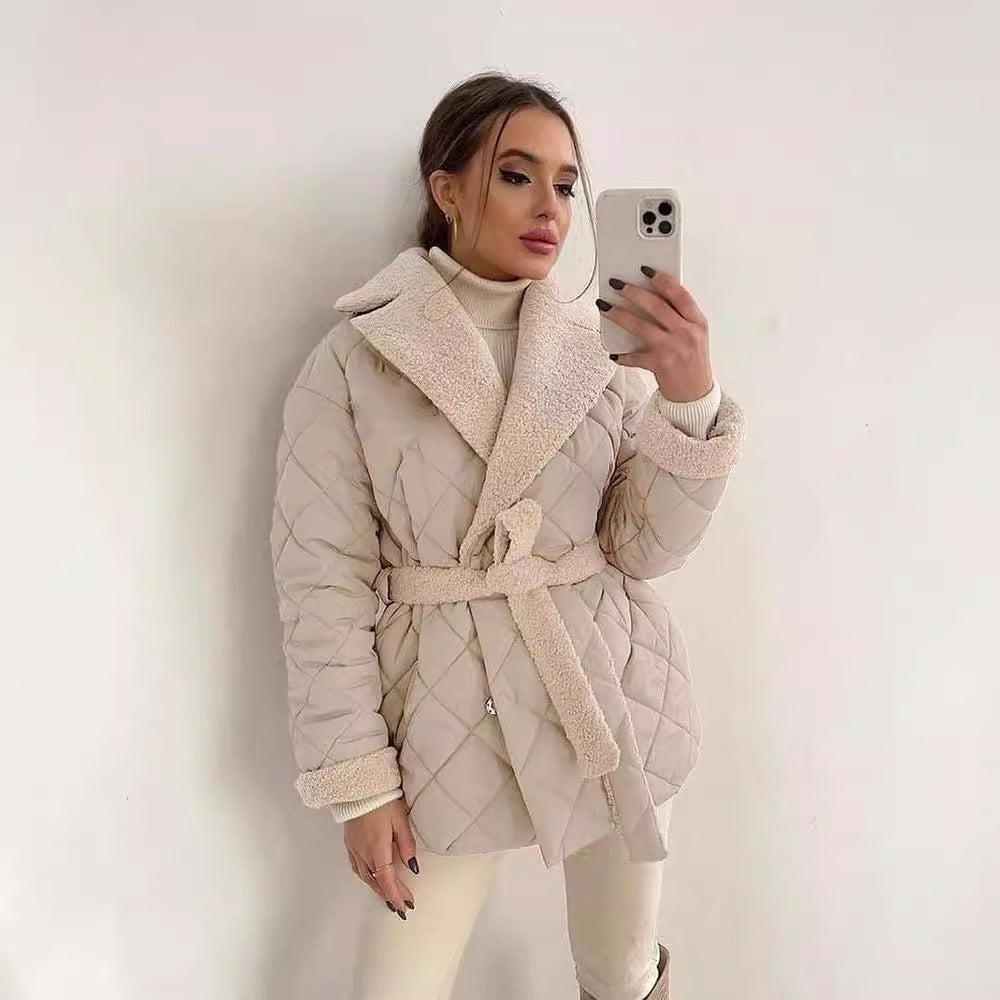 Womens Fashionable Versatile Turn-down-collar Cropped Cotton Jacket