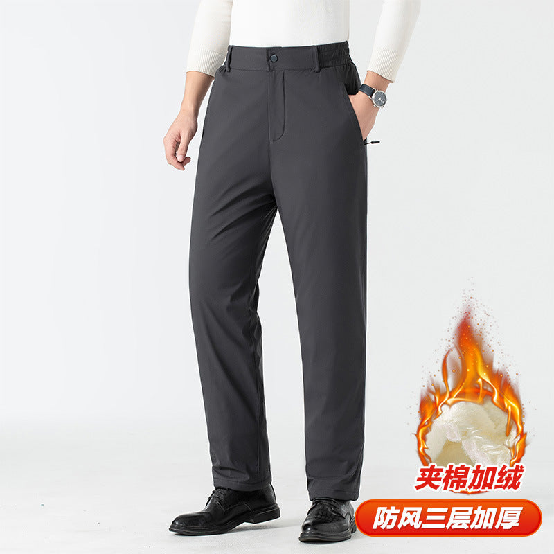 Winter Middle-aged And Elderly Cotton Pants Fleece-lined Thickened Men's Pants Outer Wear Casual Pants Graphene Warm Lambswool Men's Sports Pants