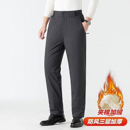 Winter Middle-aged And Elderly Cotton Pants Fleece-lined Thickened Men's Pants Outer Wear Casual Pants Graphene Warm Lambswool Men's Sports Pants