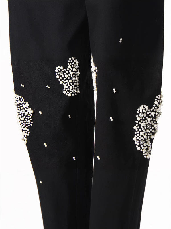 Wash Pearls Beaded High Waist Carrot Jeans