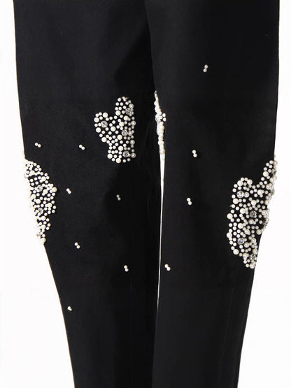 Wash Pearls Beaded High Waist Carrot Jeans