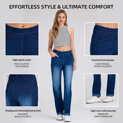 Cuffed Knitted Denim Straight-Leg Pants For Women