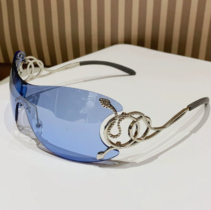 Cobra-shaped Sporty Rimless Side-cut Sunglasses