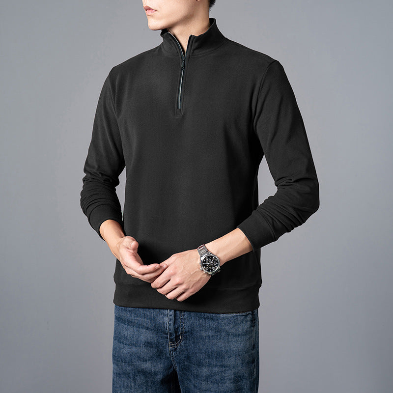 Mens Sweater Trendy All Match Casual Long Sleeve T Shirt Lapel Base Layer
