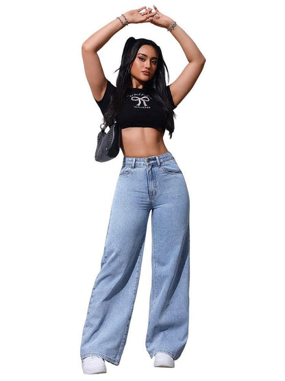 Floor-length Flared Straight-leg Denim Jeans For Women