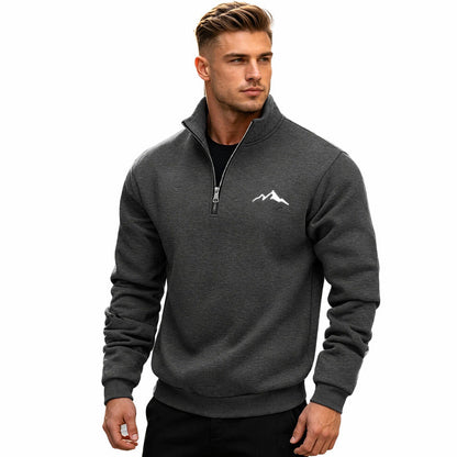 Mid-length Loose-fit Zip-up Casual Hoodie With A Stand-up Collar And Hood