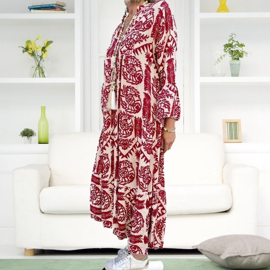 Women's Fashion Elegant Floral V-neck Plus Size Dress