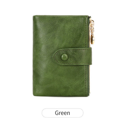 New Womens Retro Short Trifold Wallet With Dual Zippers And Multiple Card Slots