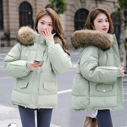 Women's Cotton-padded Coat With A Thickened Large Fur Collar