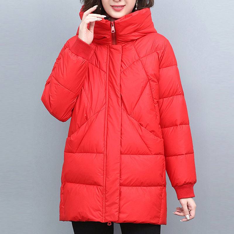 Womens Mid-length Hooded Cotton Coat